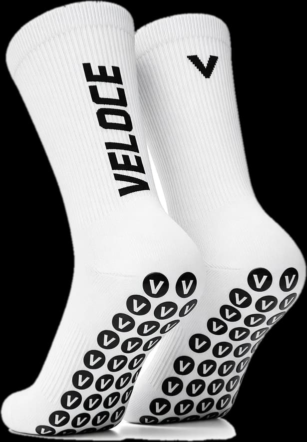 VELOCE Grip Socks in Weiß mit schwarzen V-Noppen