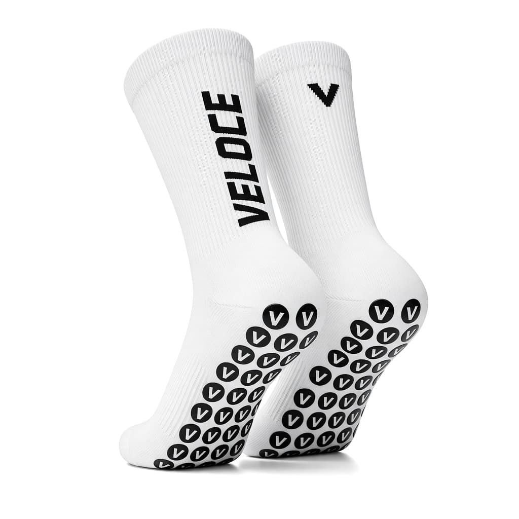 VELOCE Grip Socks in Weiß mit V-Noppen-Sohle